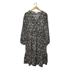 Sweet Magnolia Floral Print Faux Wrap Long Sleeve Midi Dress Large L‎